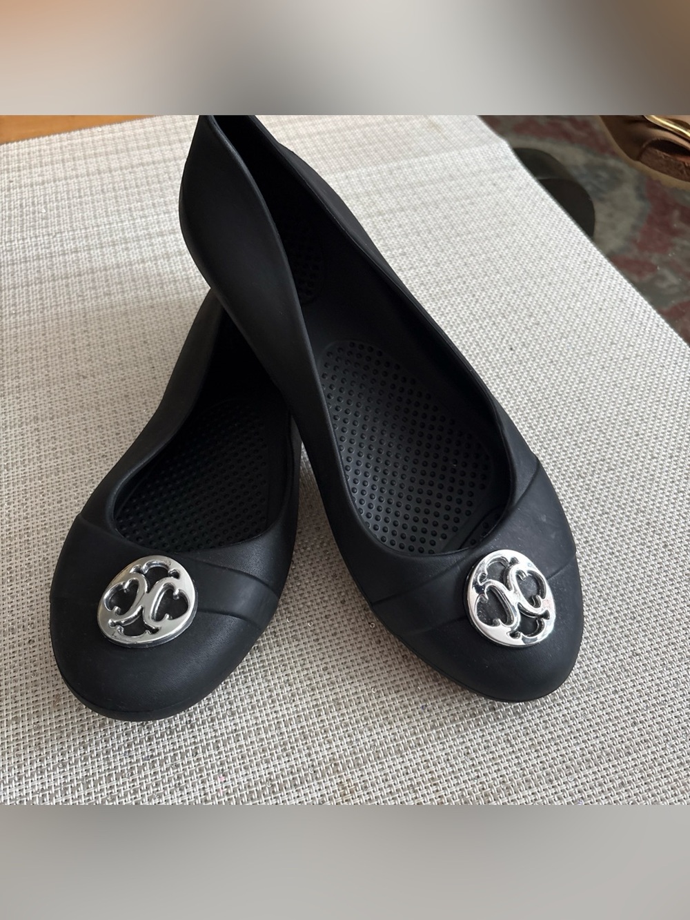 CROCS Black Women's Slip-On Flats with Silver Accent